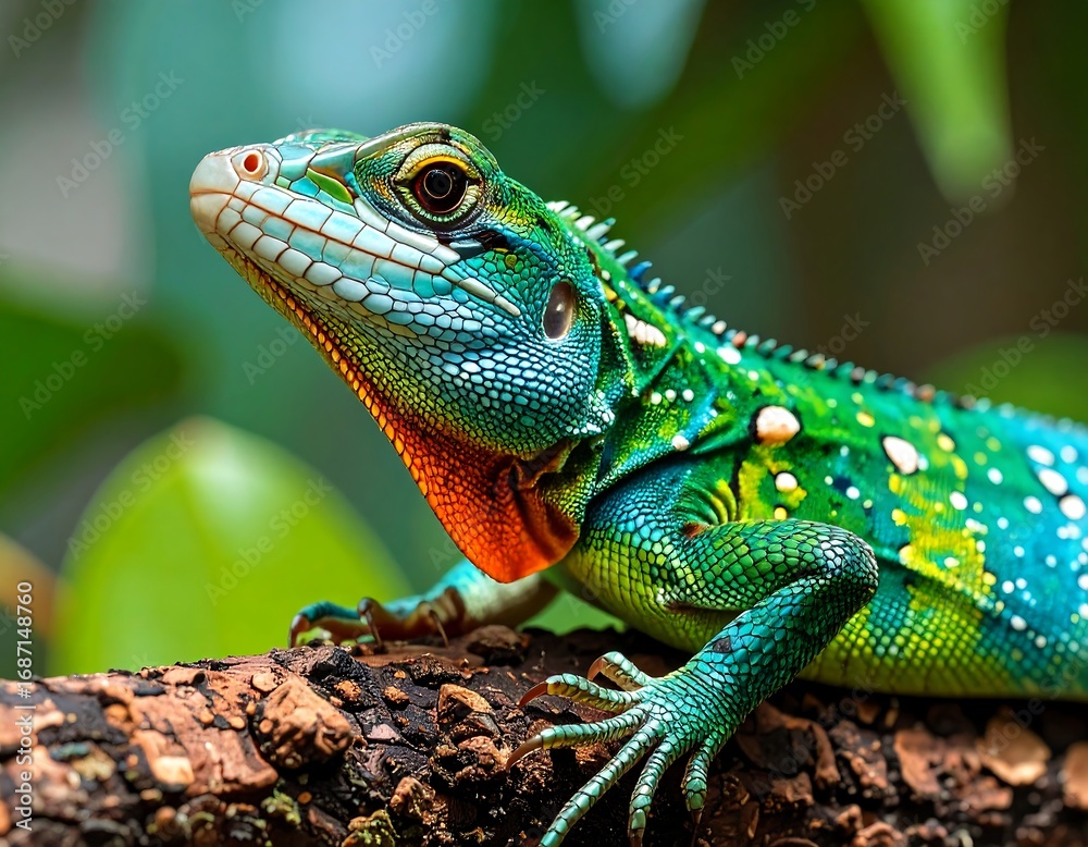 Fototapeta premium Lizard Portrait in Lush Foliage