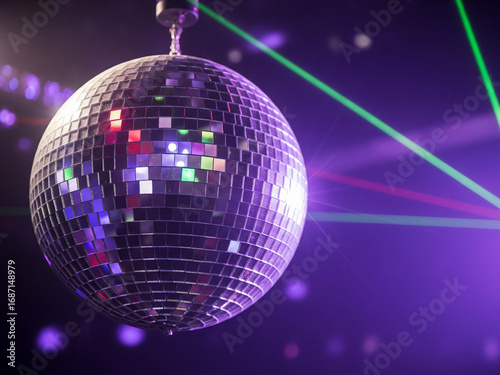 Boule disco à facettes en boite de nuit avec lumière lasers