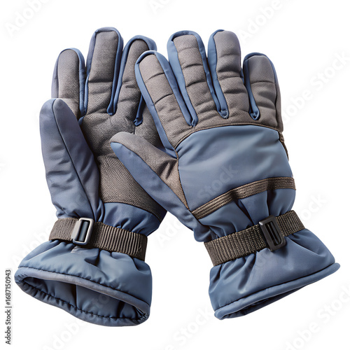Insulated snow gloves isolated on transparent background PNG, warm winter hand protection accessory
