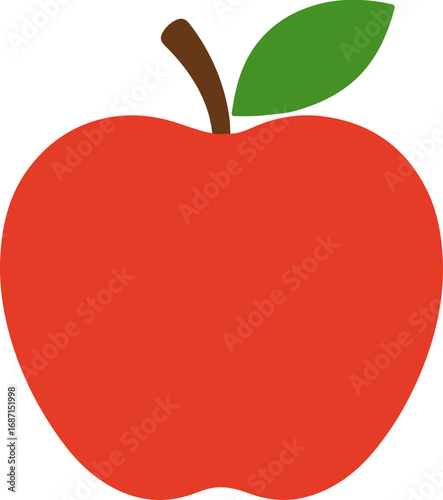 Fresh, juicy red apple with a green leaf, a vector illustration of a healthy fruit icon