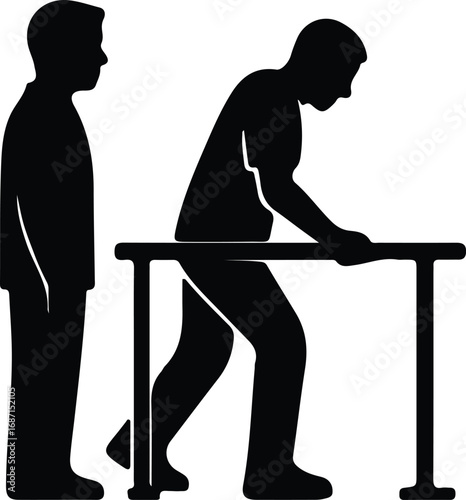 Vector Physical therapy walking rehabilitation with therapist silhouette Illustrator