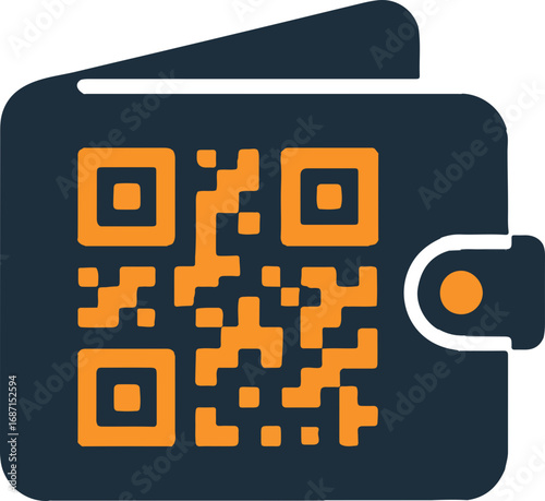 Digital Wallet and QR Code: An illustration showcasing a modern, digital wallet adorned with a prominent QR code, symbolizing secure transactions and easy access to financial tools. 