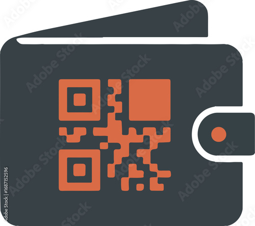 QR Code Wallet Icon: A sleek, modern icon featuring a digital wallet adorned with a QR code, symbolizing secure and convenient transactions in the digital age.