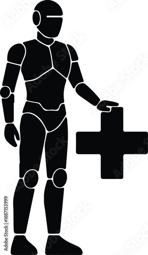 Vector Robot assisting with medical care silhouette Illustrator