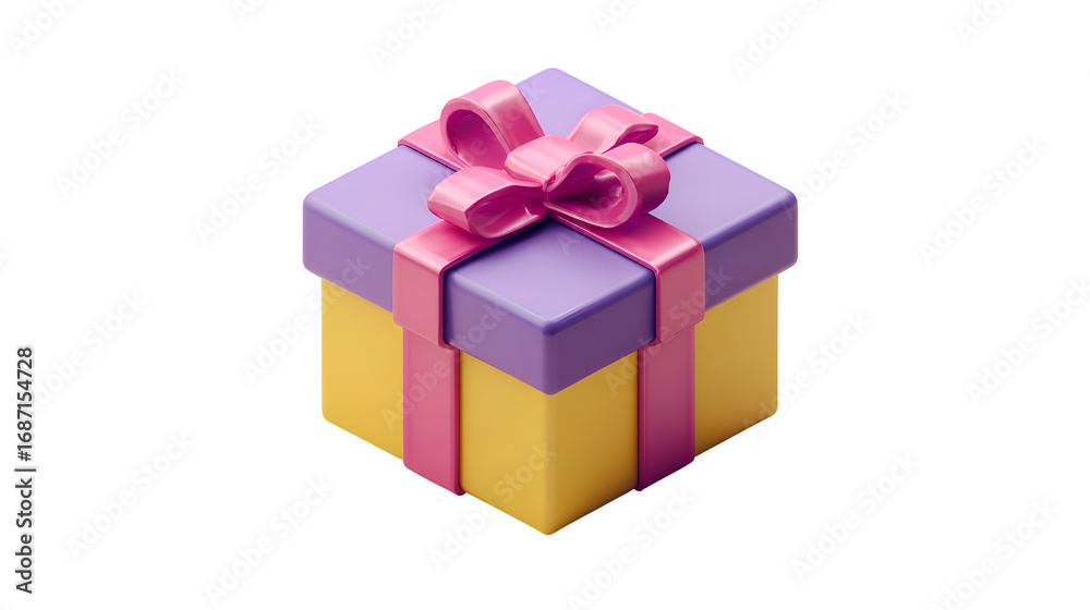 Obraz premium 3D vector icon of a gift box with ribbon, plastic material