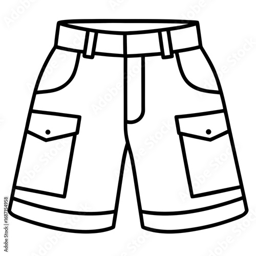 Cargo Shorts Side View Line Art Vector