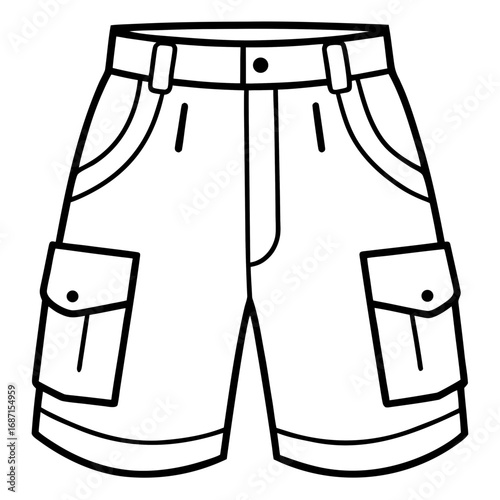 Cargo Shorts Side View Line Art Vector