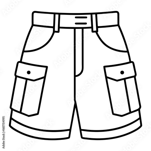 Cargo Shorts Side View Line Art Vector