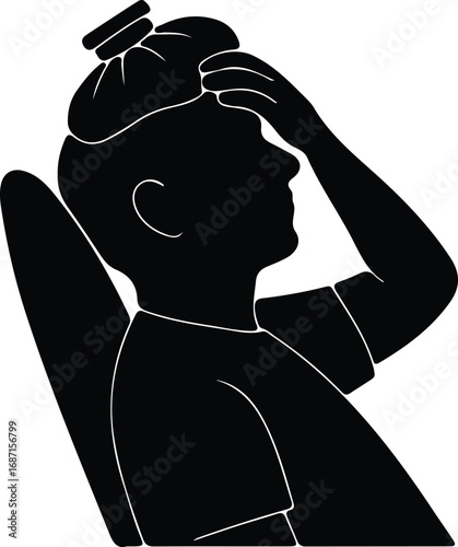 Vector Sick man applying ice bag for headache silhouette Illustrator