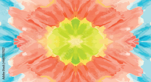 Watercolor tiedye pattern with floral symmetry