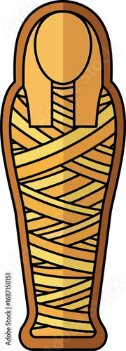 Ancient egyptian mummy sarcophagus cartoon illustration for historical and halloween themes vector