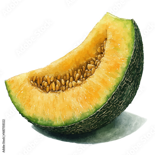 Honeydew, watercolor drawing vector, isolated on a white background.