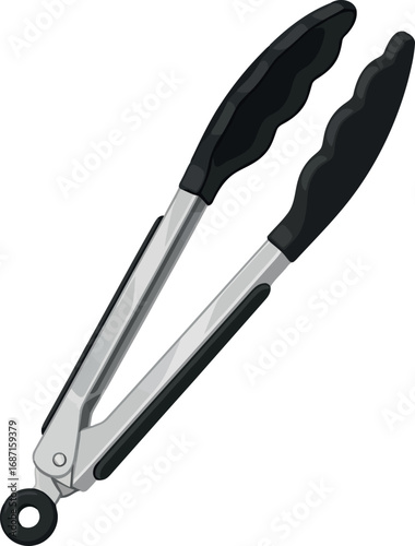 Stainless steel silicone tipped kitchen tongs bbq cooking grilling serving utensil vector