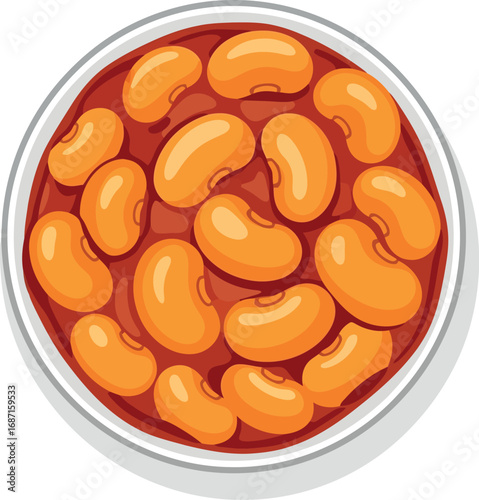 Delicious baked beans in tomato sauce top view illustration vector