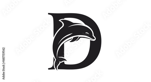 Stylized Black Dolphin Leaping Through the Letter D.