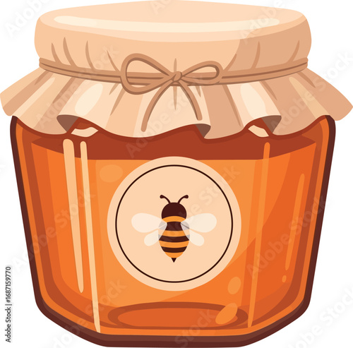 Golden honey jar with bee label isolated amber liquid sweetener natural food product vector