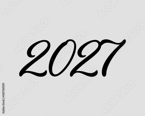 Black calligraphic font displaying the year 2027 on a light gray background new year future