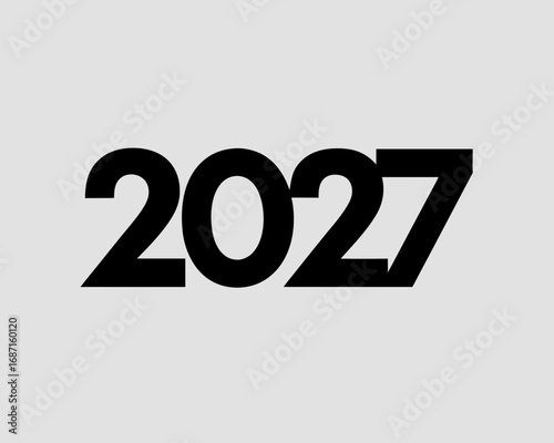 Stylized black number 2027 with a unique angular cut on the digit 7 against a light gray backdrop year