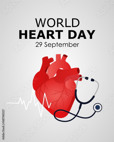 World Heart Day Editable Illustration Vector Design, Healthcare and Medical Awareness Poster for Cardiovascular Health and Healthy Lifestyle on 29 September