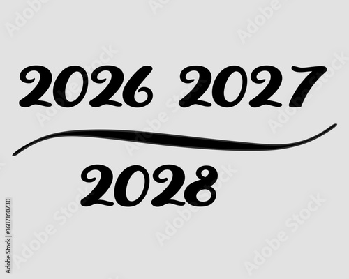 Script font years 2026 2027 2028 separated by a thick black curved line future