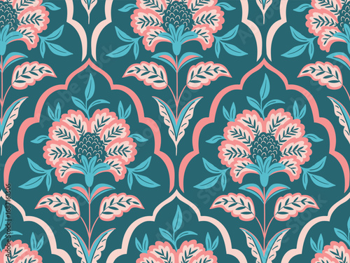Vector seamless traditional Indian paisley pattern. Digital textile design Beautiful ethnic style. Damask colorful seamless floral seamless pattern for fabric or wallpaper
