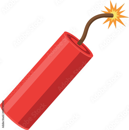 Red dynamite stick fuse burning explosive danger symbol vector vector