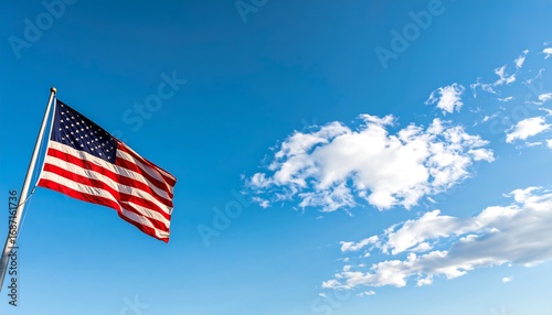American flag waving in a clear blue sky