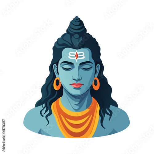 Serene portrait of Hindu deity Lord Shiva illustration.