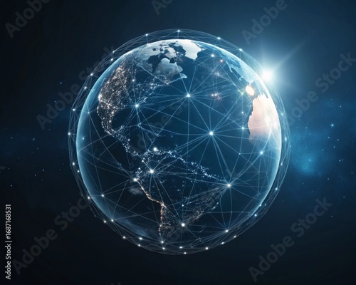Global Network Connectivity Connecting Continents, Showcasing Digital Communication Technology