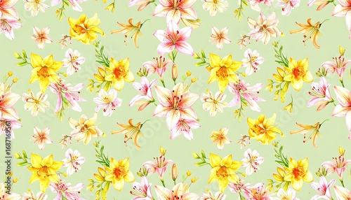 Pastel lilies floral repeat pattern