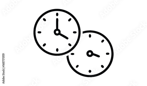Two hand drawn clocks showing different times with simple outlines