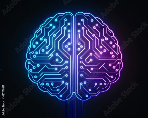 Neon Circuit Brain Minimalist AI Icon
