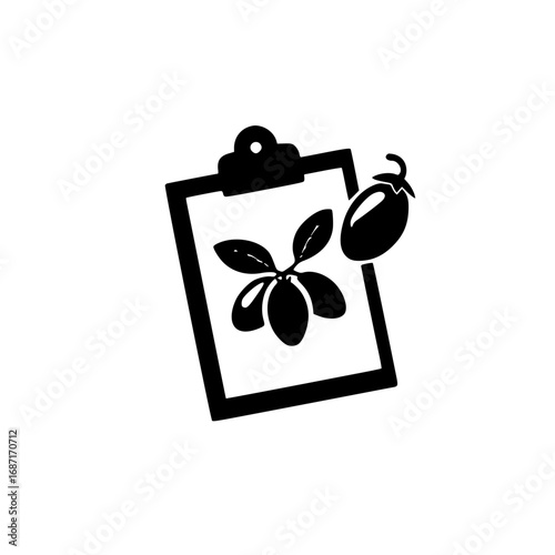 Eggplant icon on clipboard symbolizing grocery list recipe tracking or diet management concept