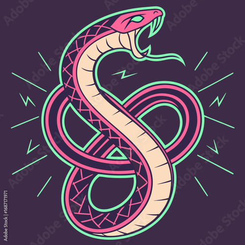 Stylized Snake Illustration with Geometric Design