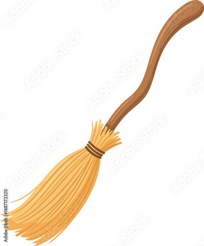 Handcrafted wooden witch broomstick with straw bristles for halloween and magic vector