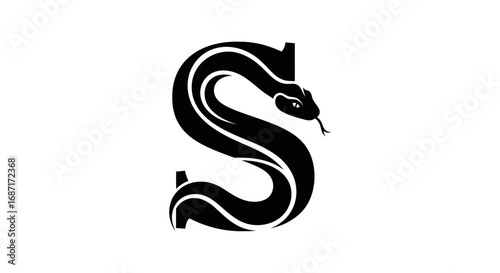 Stylized Black Snake Coiled Within a Bold Letter S.