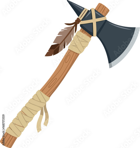 Authentic native american tomahawk axe with feathers symbol of heritage and power vector