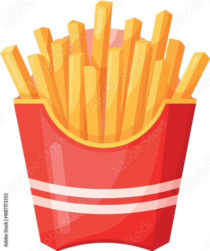 Crispy golden french fries in iconic red carton fast food snack gourmet potato meal vector