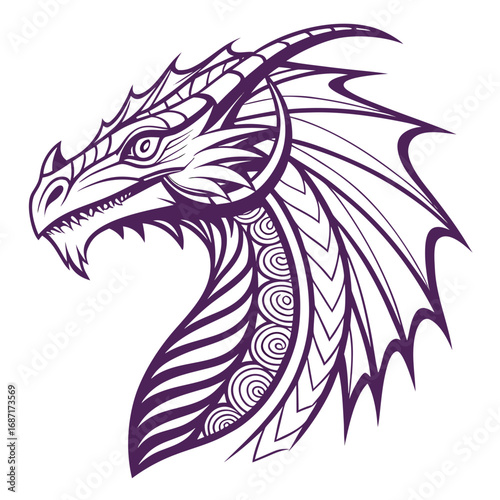 Dragon Head Illustration with Intricate Details