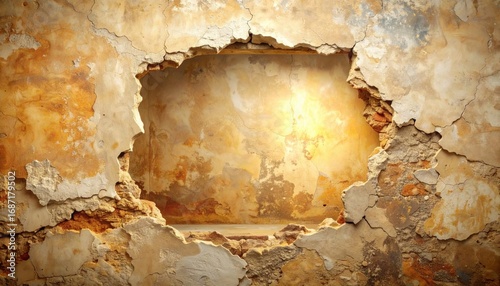Golden Light Piercing Through a Cracked Wall, Abstract Revelation.