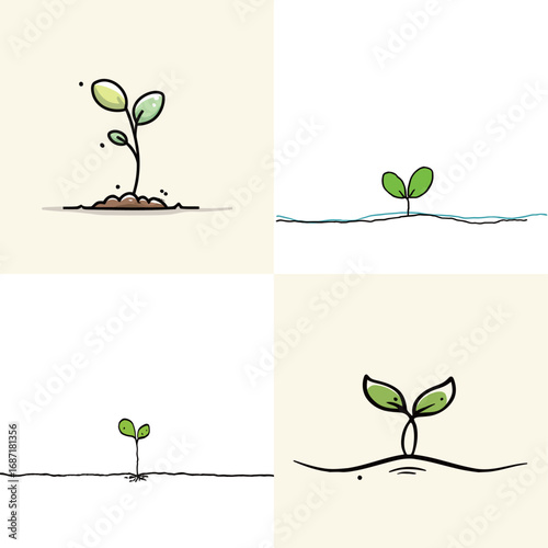 Illustration shows a plant growing from soil over various stages, highlighting the process of growth and development. The plant emerges, reaches upward, and flourishes.