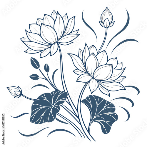 Elegant Lotus Flower Botanical Line Art Design