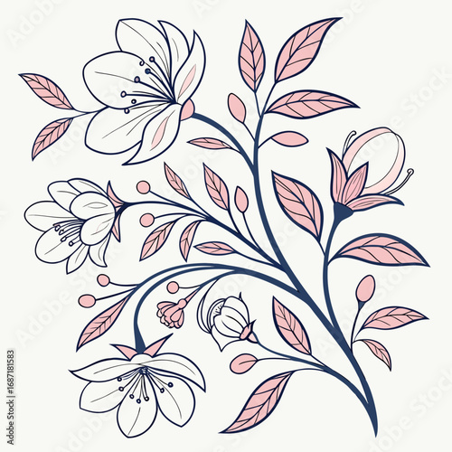 Elegant Floral Illustration of Cherry Blossoms