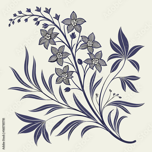 Vintage Botanical Flower Engraving Design