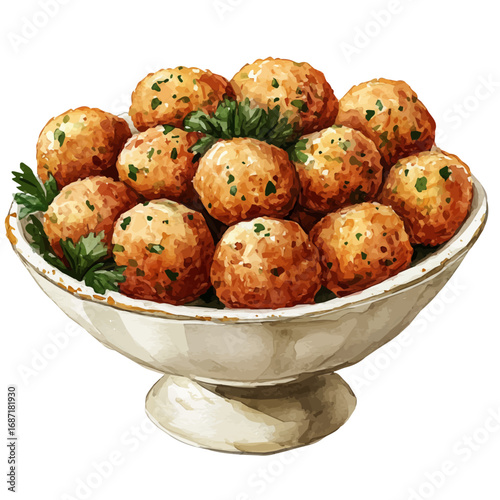 Falafel, watercolor clipart vector, isolated on a white background.