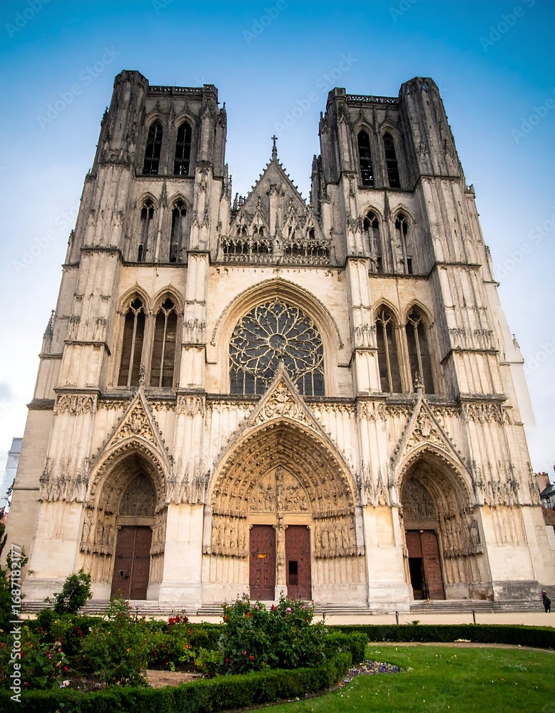 Fototapeta premium Gothic cathedral facade, serene exterior