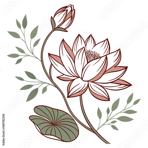 Elegant Botanical Illustration of a Lotus Flower