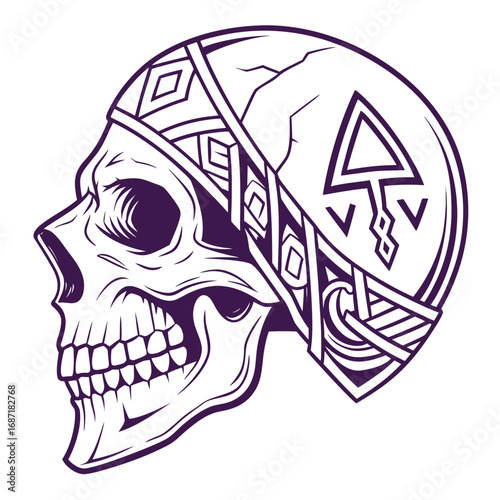 Tribal Skull Illustration with Geometric Patterns