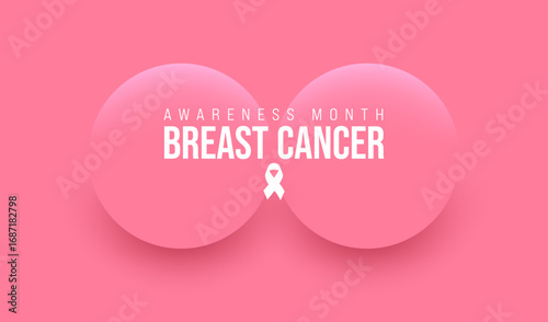 Breast cancer awareness text banner with two rose circle shape, as a hint to the breast symbol, on pink background. Minimalistic octobre rose poster. Elegant design