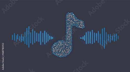 Digital Music Note with Sound Waveforms and Circuit Board Pattern audio.